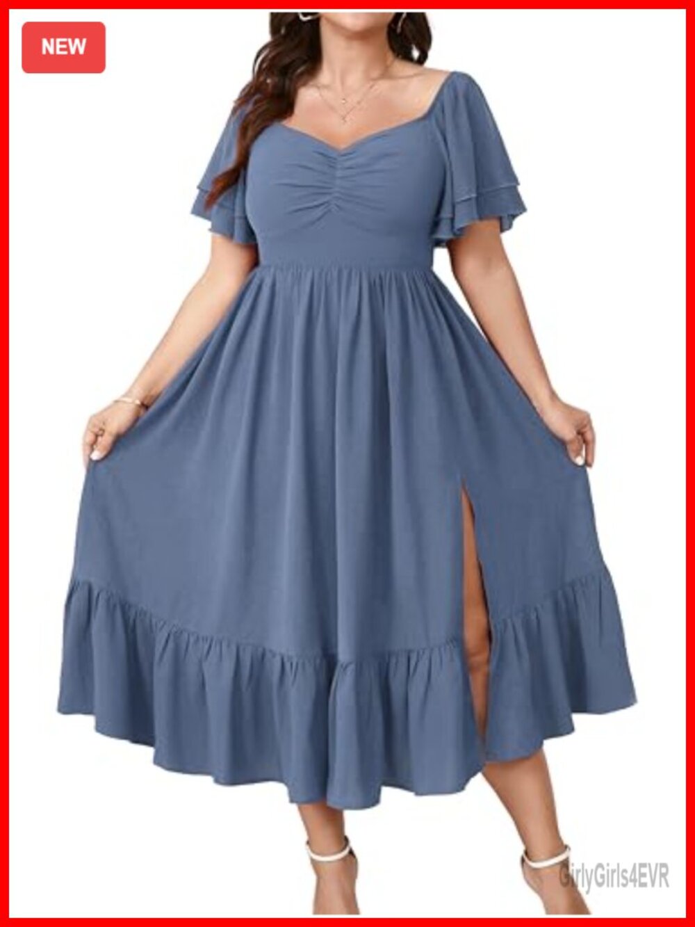 Plus Size Ruffle Sleeve Sweetheart Maxi Dress A-Line Cocktail Wedding Guest
